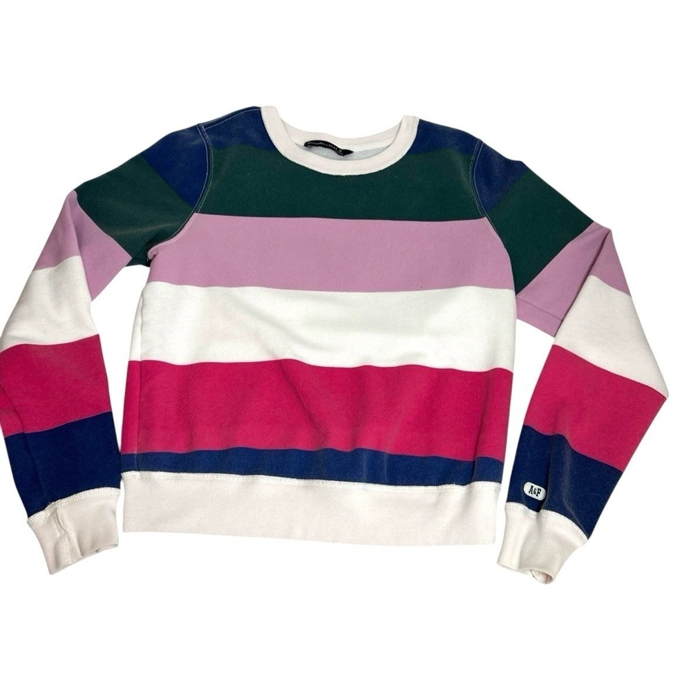 Vtg Abercrombie & Fitch Bold Stripe Crew Neck Pull Over Sweatshirt 90's Mom Y2K